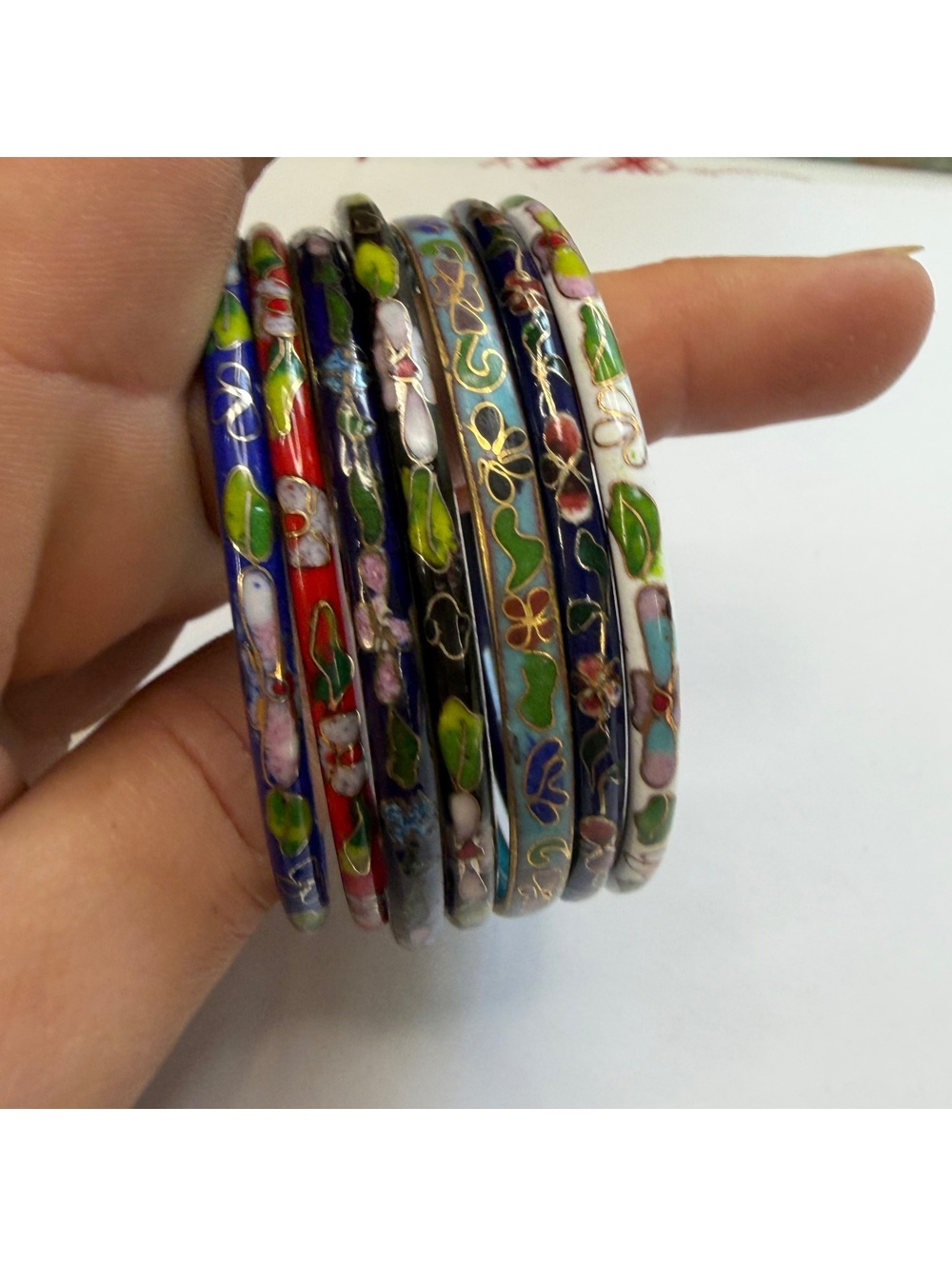 Cloisonné bangle bundle of 7 Vinatge